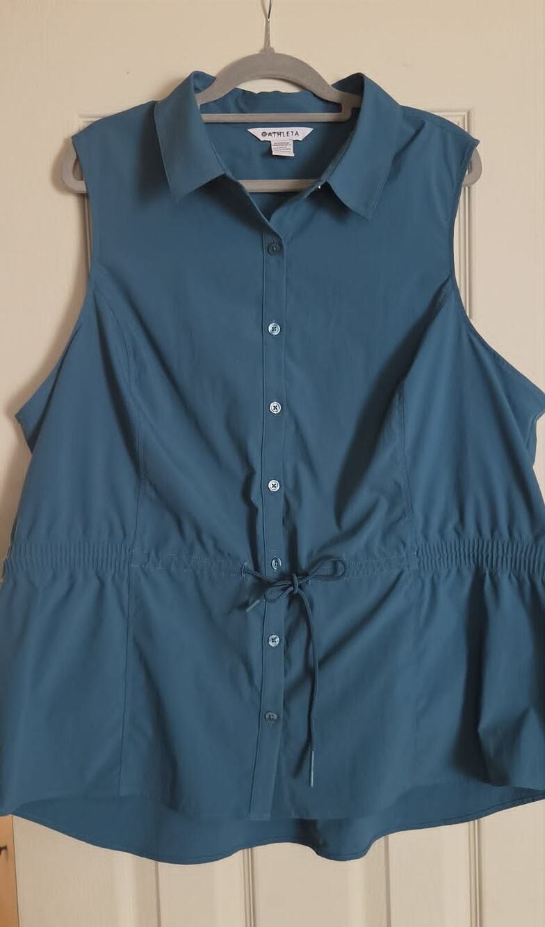 Athleta Levitate Top Sleeveless Drawstring Waist Teal 2X